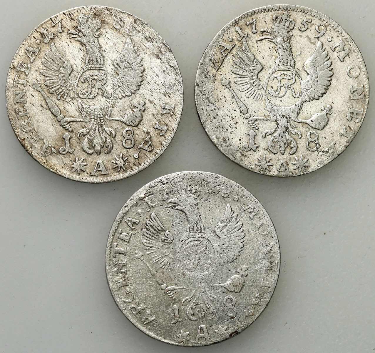 Niemcy, Prusy. Fryderyk II. Ort 1758, 1759 A, Berlin, zestaw 3 sztuk